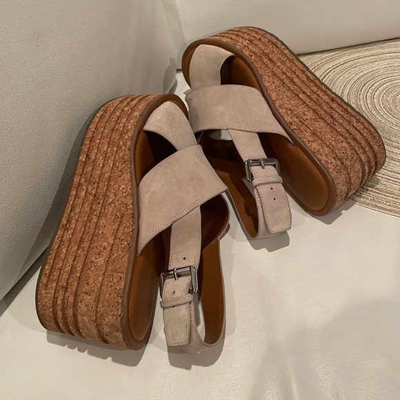 (8.5) FRANCO SARTO BM vanilla suede Caroline cork real suede leather 3”platforms - Picture 7 of 12